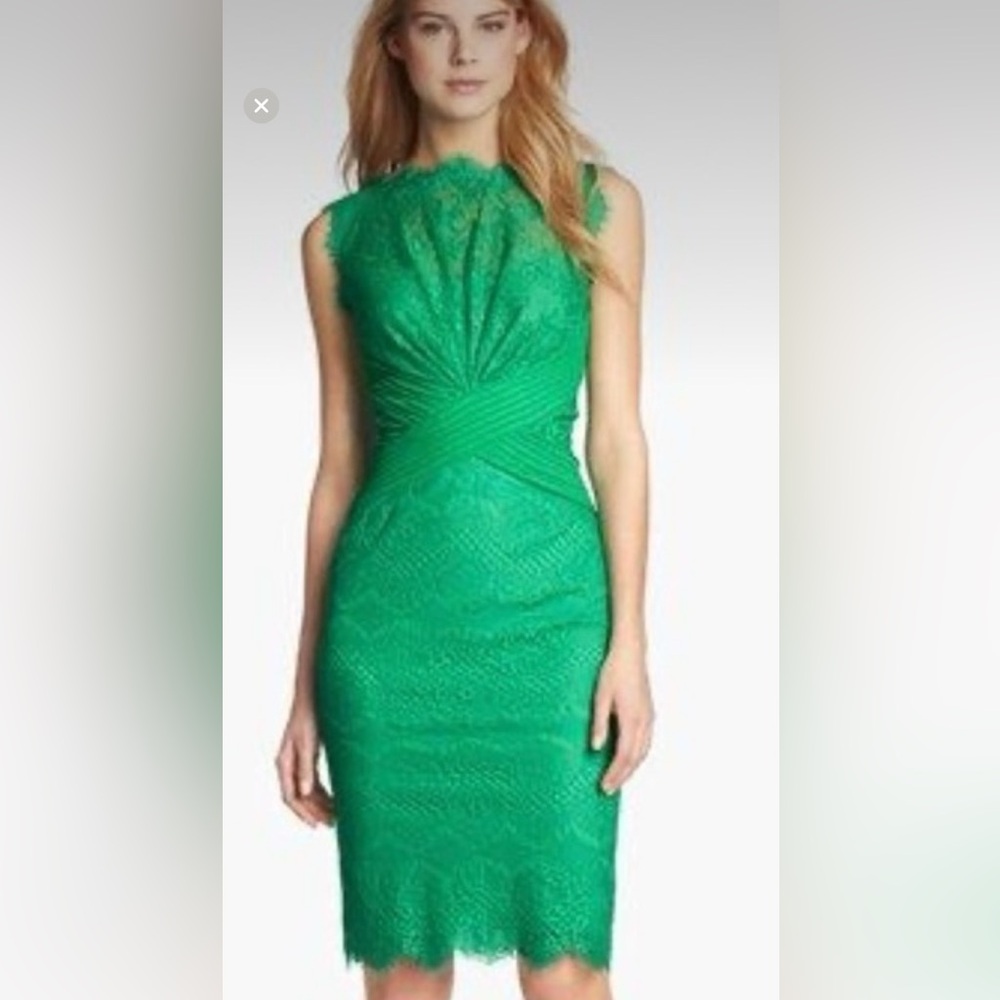 Tadashi Shoji Sleeveless Green Lace Sheath Dress / Size: 10